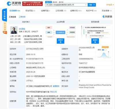 浙江螞蟻小微金融服務集團注冊資本擴容2.55億元，拓展金融信息技術外包服務